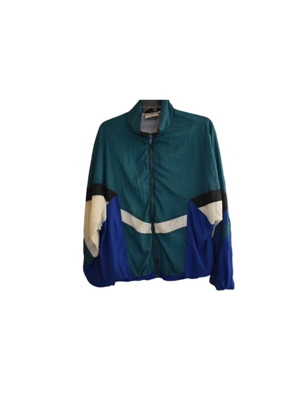 Women's Vintage 90's Color Block Green Blue Black Windbreaker Track Jacket L